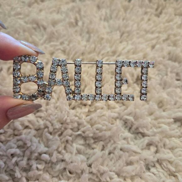 1980's BALLET Rhinestone Pin Brooch - Picture 4 of 6